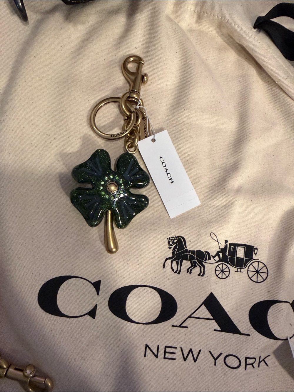 COACH Green Clover Keychain Charm. NWT